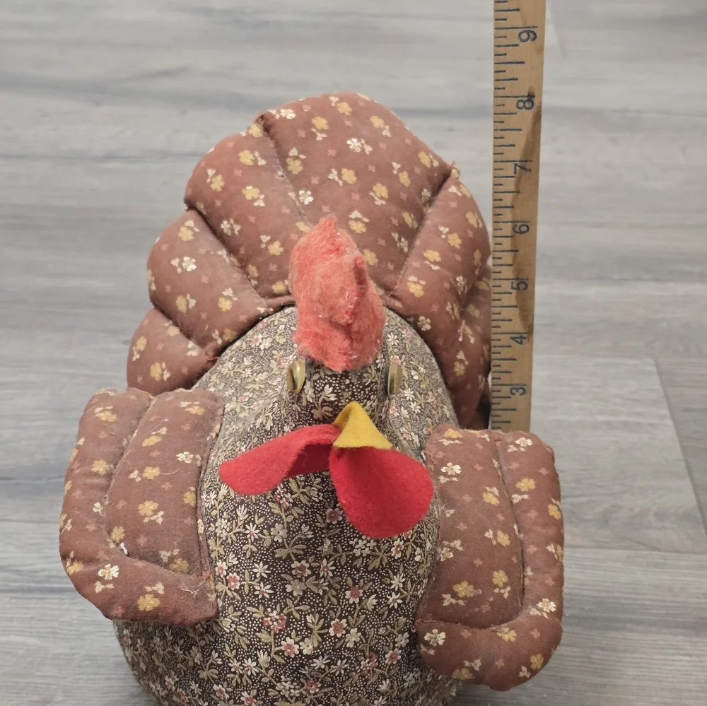 Handmade 1970s Vintage Chicken Quilted Brown Small Floral Prints Decor Farmhouse